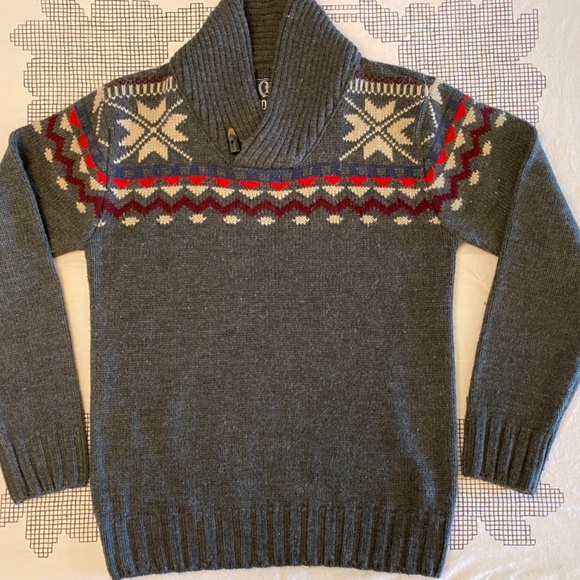 Kolby Men’s Fair Isle Pullover Sweater | Green-Grey | Size M | 100% Acrylic - Picture 2 of 8